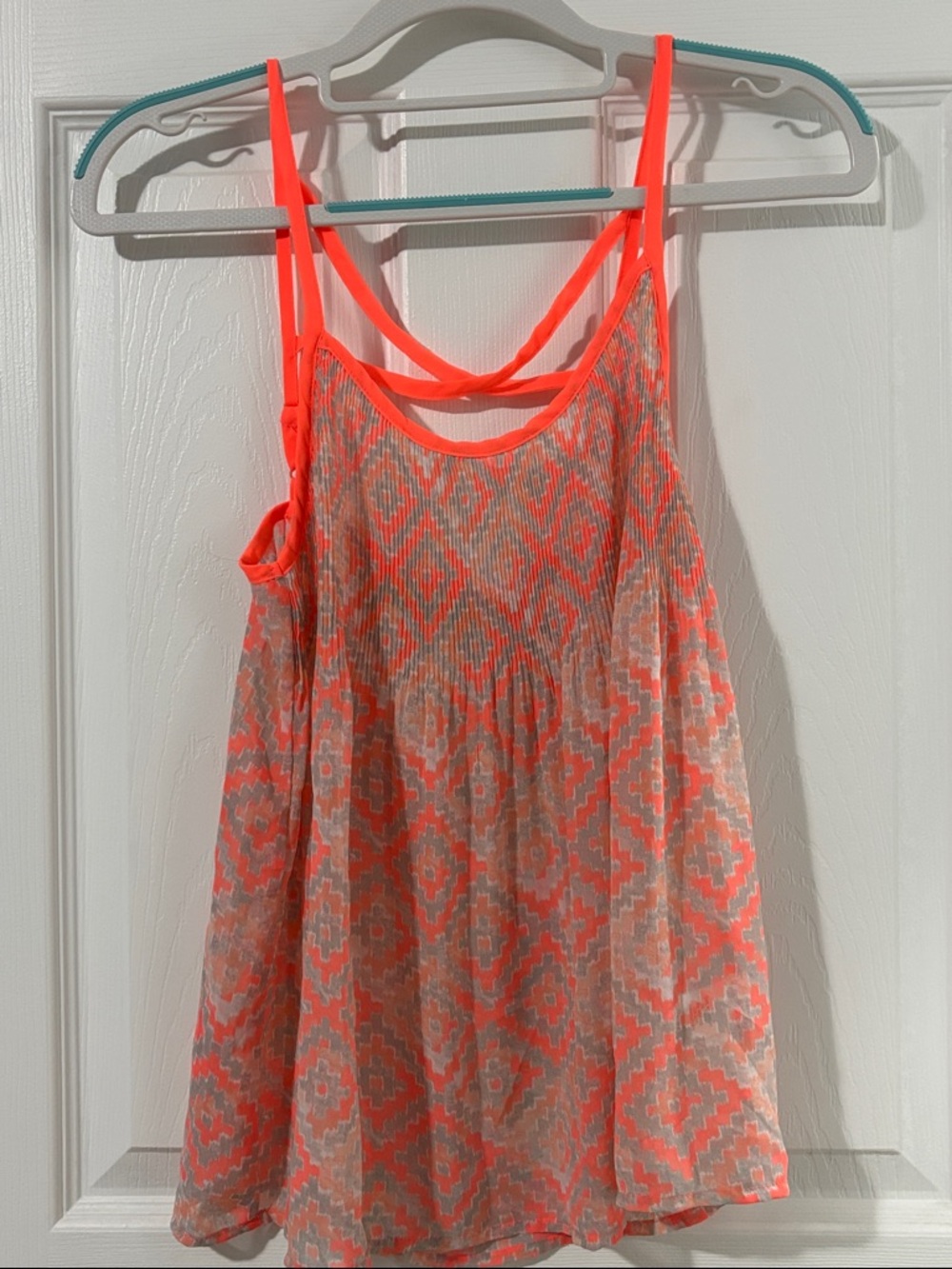 Neon Coral Patterned Strappy Tank Top